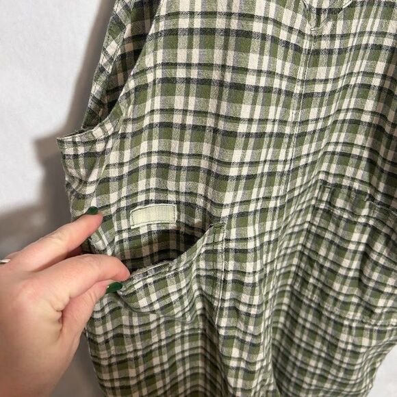 VTG 90s Plaid Linen Blend Overall Shorts Shortalls Womens M Green Granola Camp - Picture 7 of 9